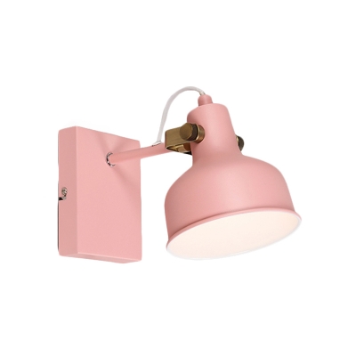 Macaron 1 Bulb Wall Light Fixture Pink/Yellow/Green Bowl Adjustable Wall Lamp Sconce with Iron Shade