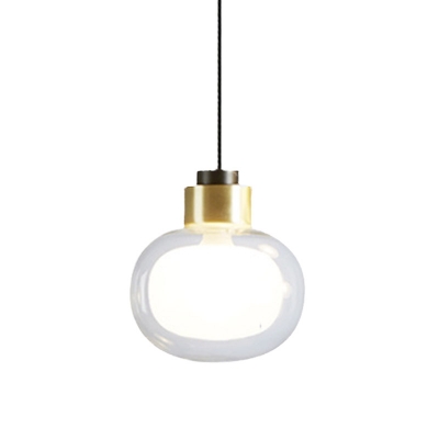 Mini Dual Oval Bedside Pendulum Light Clear and Frosted Glass 1 Light Minimalist Hanging Pendant in Brass