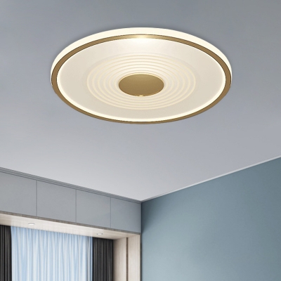 Minimal LED Flushmount Lighting White and Gold Disc Ceiling Mounted Lamp with Acrylic Shade, White/Warm Light