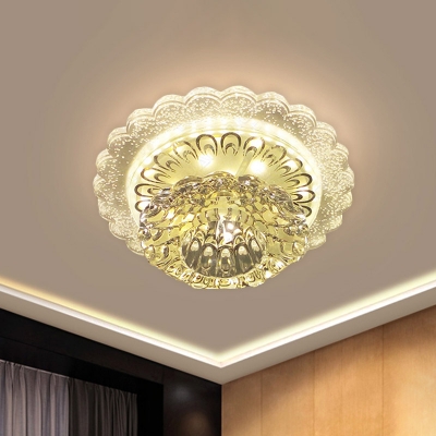 Minimalism Floral Flushmount Clear Crystal LED Flush Mount with Peacock Tail Pattern in Warm/White Light
