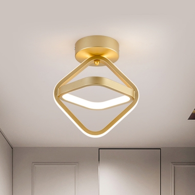 Minimalist LED Flush Ceiling Light Black/Gold Intersected Square Flushmount with Iron Frame, Warm/White Light