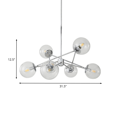 Modern 6 Heads Ceiling Chandelier Chrome Ball Suspension Lamp with Clear Glass Shade