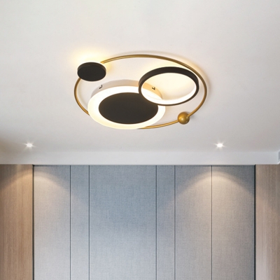 Modernist Orbit Acrylic Flush Mount Light LED Ceiling Lamp in Gold for Living Room, Warm/White Light