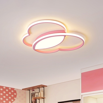 Nordic LED Flush Mount Ceiling Light White/Pink/Blue Finish Heart Design Lighting Fixture with Acrylic Shade for Bedroom
