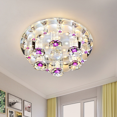 Pink LED Ceiling Lamp Simple Cut Crystal Circular Flush Light Fixture in Warm/White Light