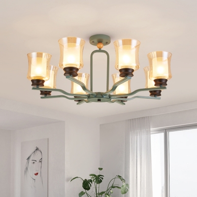 Radial Iron Ceiling Flush Modern Nordic 8 Heads White/Grey/Green Finish Semi Flushmount with Cup Tan Glass Shade