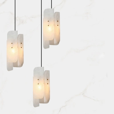 Rectangle Panel Pendant Lamp Minimalist Marble 1-Light Stairway Ceiling Light Fixture in White