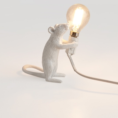 Resin Rat Holding Night Lamp Rustic Single Bulb Bedside Table Light in