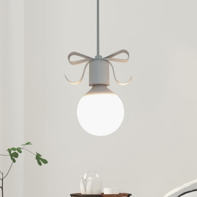 Ribbon Down Lighting Pendant Simple Metal Single Grey/Pink Hanging Ceiling Light with Open Bulb Design