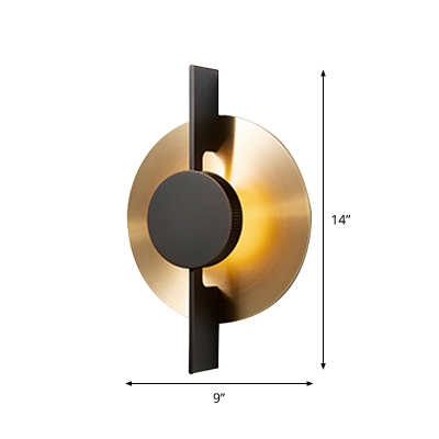 Round Bedside Sconce Lighting Metallic LED Postmodern Wall Mounted Lamp in Black and Gold