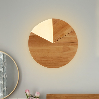 Sector Wood Sconce Light Nordic LED Beige Wall Mount Lamp in White/Warm Light, 8