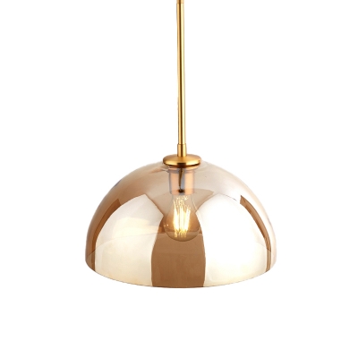 Semicircle Ceiling Pendant Light Simple Tan/Smoke Gray Mirror Glass 1-Bulb Gold Suspension Lamp