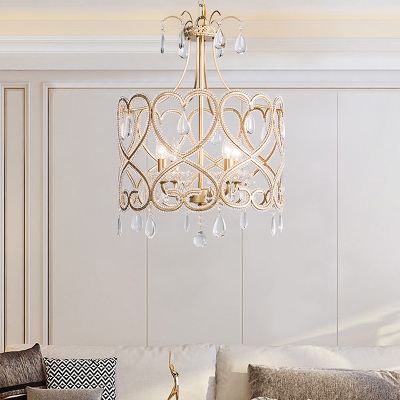 Silver 4 Bulbs Chandelier Light Fixture Country Style Crystal Drip Waterdrop Ceiling Pendant Lamp