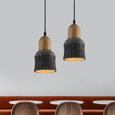 Silver/Black/Bronze 1 Bulb Pendant Light Industrial Cement Cup Shaped Ceiling Lamp with Wood Cap