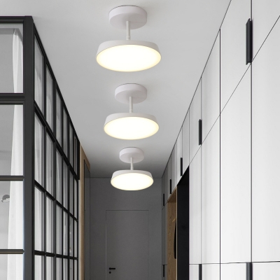 Simplistic Rotatable Circular Semi Flush Mount Metallic Hallway LED Ceiling Mounted Fixture in White/Grey