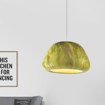Single Bulb Ceiling Pendant Light Nordic Dining Room Suspension Lighting with Bowl Aluminum Shade in Wood/Coffee/Green