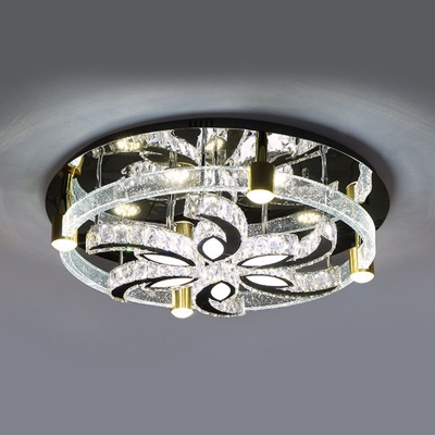 Spiral Flower Crystal Ceiling Lamp Simplicity LED Living Room Semi Flush Mount in Chrome