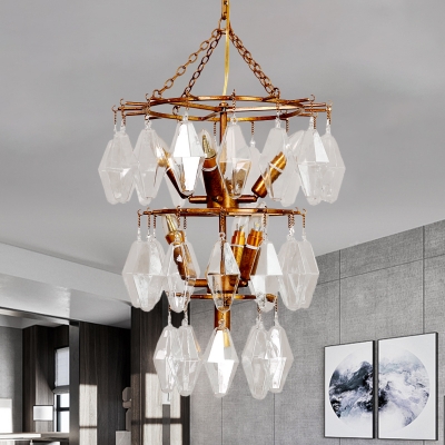 Tapered Crystal Diamond Chandelier Traditional 8 Lights Living Room Ceiling Pendant in Antiqued Gold