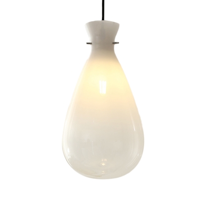 White Glass Waterdrop Ceiling Pendant Light Simple 1-Light Suspension Lamp for Restaurant