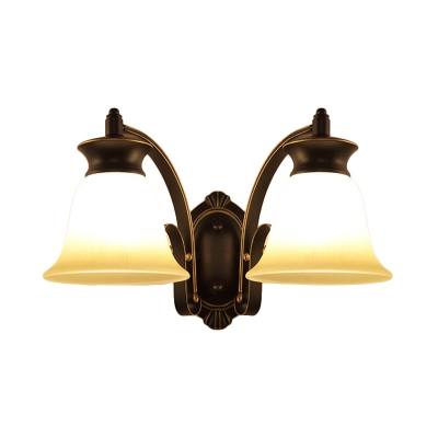 1/2-Light Bell Wall Light Sconce Traditional Black Opal Glass Wall Mount Lamp for Bedside