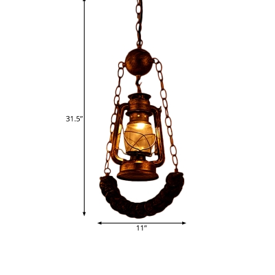 1 Head Kerosene Suspension Light Industrial Brass Finish Clear Glass Hanging Pendant with Curved Beam Deco