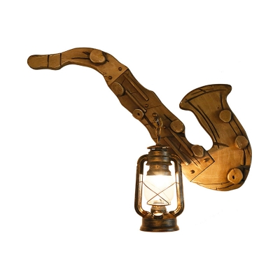 1 Light Kerosene Wall Mounted Light Warehouse Brass Finish Clear Glass Sconce Lamp with Wood Tuba Backplate