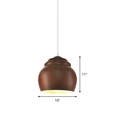 1-Light Wood Grain Pottery Drop Pendant Nordic Coffee Aluminum Hanging Light Fixture