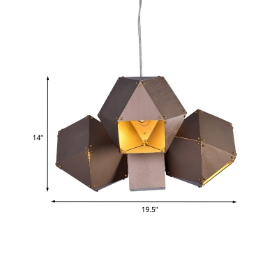 3-Head Restaurant Chandelier Pendant Light Modern Coffee Hanging Lamp with Polyhedron Aluminum Shade