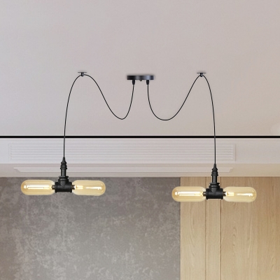 4/6/12 Heads Capsule Multi-Pendant Industrial Black Amber Glass LED Swag Hanging Ceiling Light