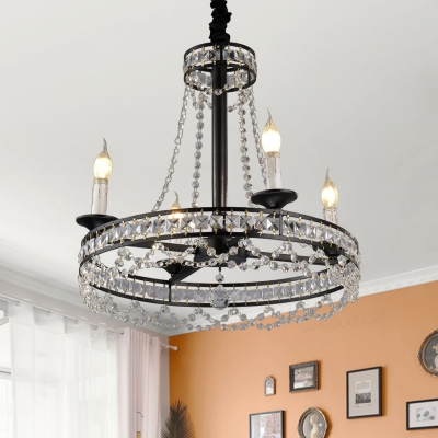 4/6-Light Crystal Beaded Chandelier Vintage Black Candelabra Bedroom Ceiling Hanging Light