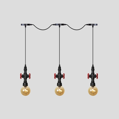 Black 3/5/7 Bulbs Tandem Multi Pendant Industrial Amber Glass Global LED Hanging Ceiling Lamp with Valve Deco