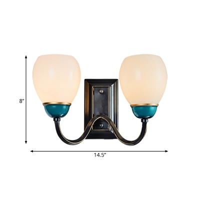 Black and Blue 1/2-Bulb Up Wall Lamp Vintage White Frosted Glass Dome Wall Light Sconce