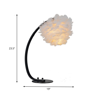 Black Bending Table Lamp Modern Stylish Layered Feather 1 Light Living Room Night Light