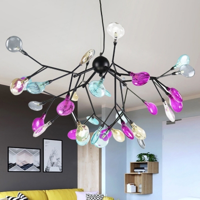 Black Branching Ceiling Lamp Contemporary 27/36-Bulb Cognac Glass Pendant Chandelier for Living Room