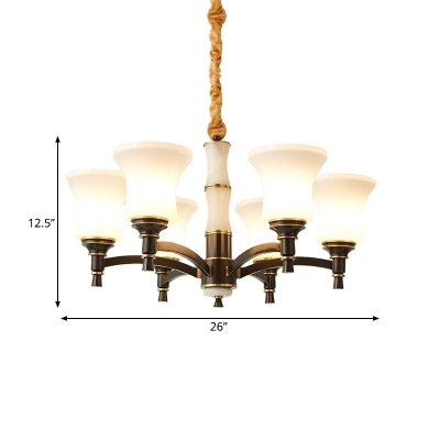 Black Flared Ceiling Chandelier Traditional Frosted Glass 6/8 Heads Living Room Pendulum Light