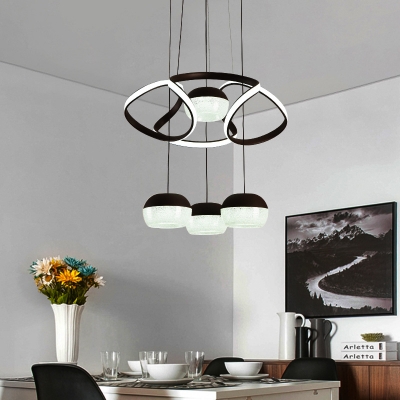 Black Twisting Ceiling Suspension Lamp Simplicity 4-Head Acrylic Cluster Drop Pendant with Ellipsoid Shade