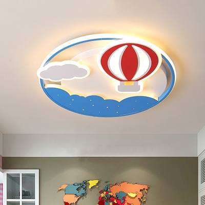 Blue Hot Air Balloon Ceiling Light Contemporary Acrylic Round Shaped LED Flush Mount with Cloud Design for Bedroom