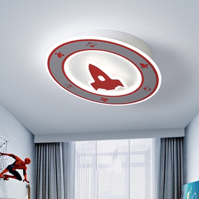 Blue/Red Aircraft and Ring Flush Lamp Cartoon LED Acrylic Flush Mount Ceiling Light for Kids Bedroom