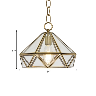 Brass Diamond Pendant Lighting Vintage Clear Glass 1 Head Dining Table Suspension Lamp