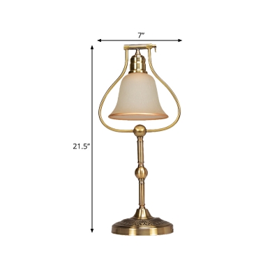 Carillon Frosted Glass Table Light Retro Single Living Room Nightstand Lamp with Frame and Adjustable Joint in Brass