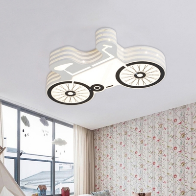 Cartoon LED Ceiling Flush White and Black Bike Flush Mount Light Fixture with Acrylic Shade