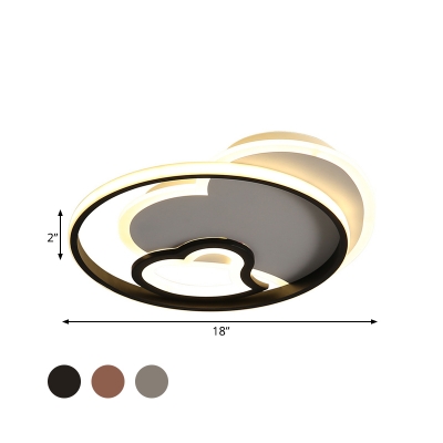 Contemporary Loving Heart Flushmount Lighting Acrylic Bedroom LED Ceiling Mount with Ring in Pink/Black/White