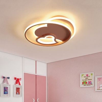 Contemporary Loving Heart Flushmount Lighting Acrylic Bedroom LED Ceiling Mount with Ring in Pink/Black/White