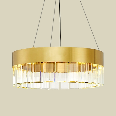 Crystal Block Rectangle Chandelier Contemporary 8-Light Gold Finish LED Pendant Ceiling Lamp with Round Design