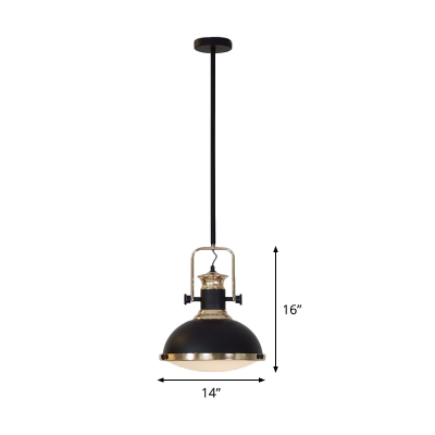 Dome Kitchen-Island Suspension Light Industrial Metal 1-Light Black Hanging Ceiling Lamp with Rotatable Handle