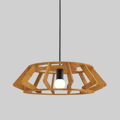 Drum Frame Shop Hanging Lighting Wood 1-Light Asian Style Suspension Pendant Lamp