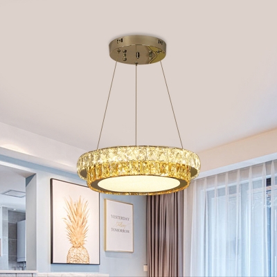 Dual-Layered Crystal Chandelier Modern LED Dining Room Ceiling Light in Gold, 16