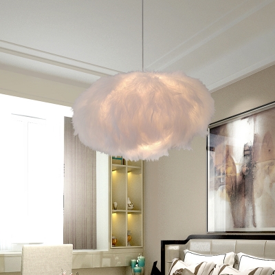 Fabric Feather Hanging Ceiling Light Contemporary 1-Light White Ceiling Pendant Lamp