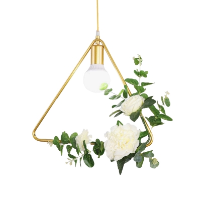 Floral Iron Pendant Lighting Farm Style 1 Bulb Living Room Hanging Light with Gold Linear/Square/Round Frame