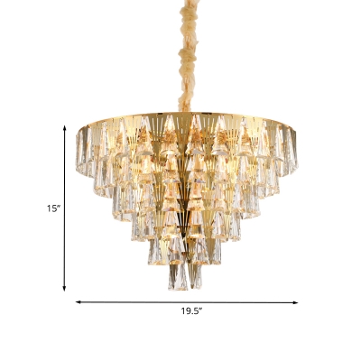 Gold 8-Bulb Chandelier Light Traditionalist Triangle Crystal Tapered Pendant Lighting Fixture